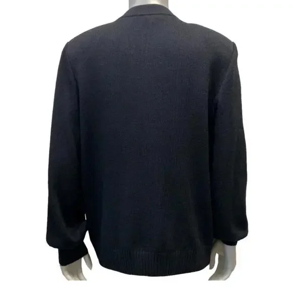 ST. JOHN BASICS Santana Knit Cardigan And Pants Black Military Gold Button M